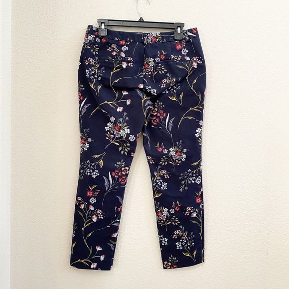 Stradivarius Pants Womens Navy Blue Chino Skinny Mid Rise Floral Slacks Cotton - Picture 11 of 12